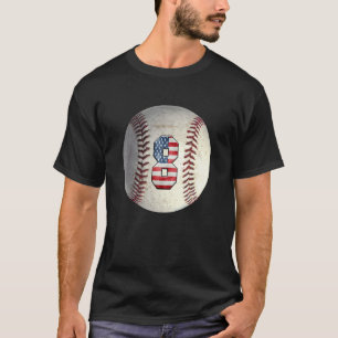 American USA Flag With Retro 8 Baseball Number 8 V T-Shirt