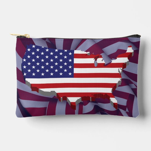 American USA Map on Red White Stripes Accessory Pouch (Front)