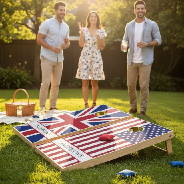 American v british flag custom Monogram  Cornhole Set (Creator Uploaded)