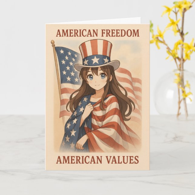 American Values Anime Girl Card (Yellow Flower)