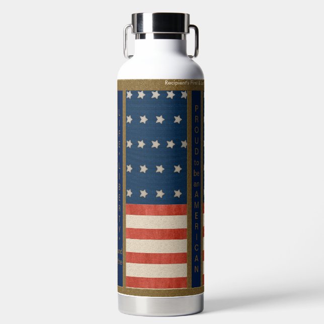 American Values, Pride and USA Flag - Personalized Water Bottle (Front)