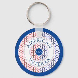 AMERICAN VETERAN Aluminum Circle Keychain / Blue