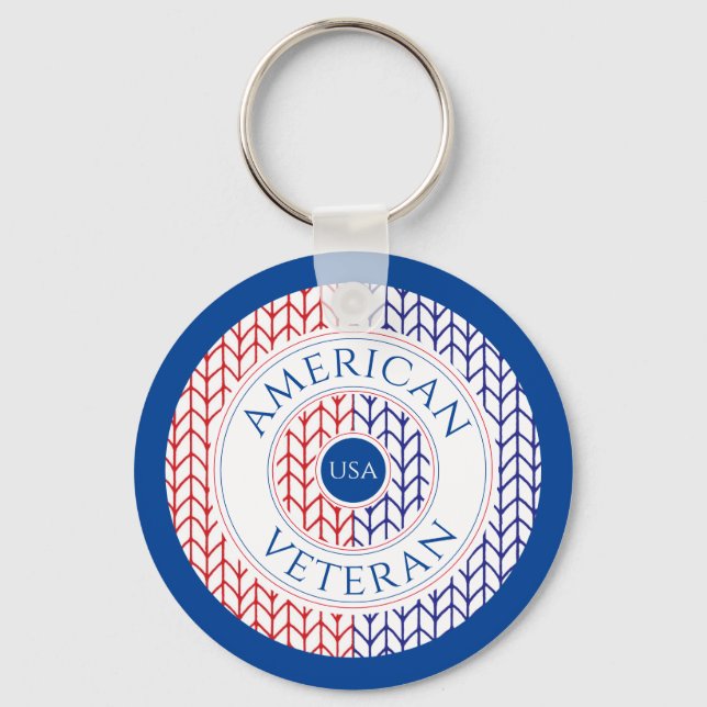 AMERICAN VETERAN Aluminum Circle Keychain / Blue (Front)