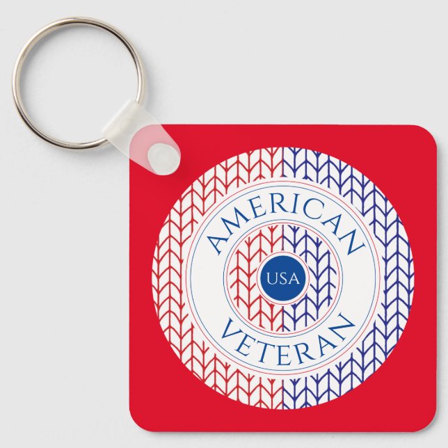 AMERICAN VETERAN Aluminum Square Keychain (red) (Front)