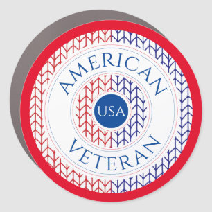 AMERICAN VETERAN Circle Car Magnet / Red