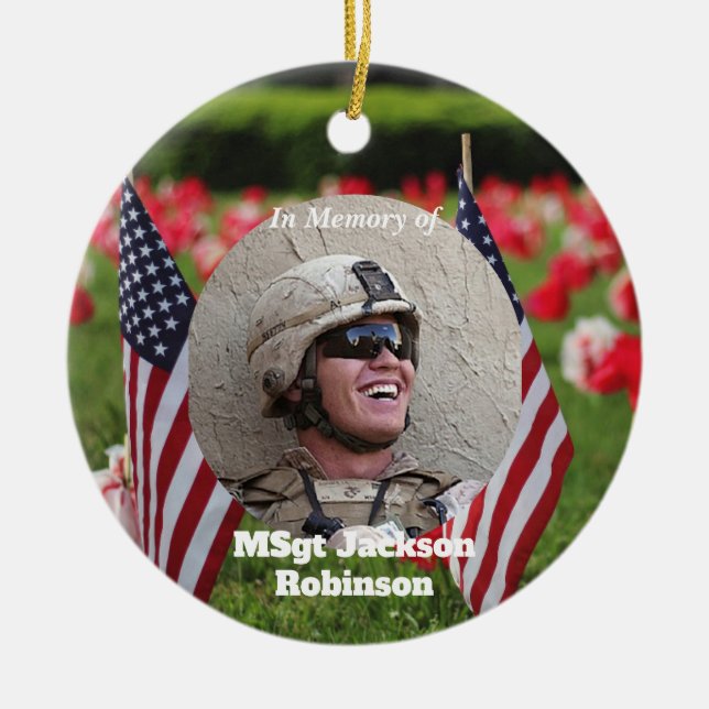  American Veteran Flags and Poppies  Ceramic Ornament (Front)