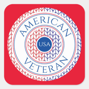 AMERICAN VETERAN Large Square Stickers / Red
