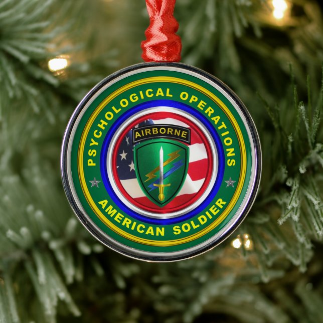 American Veteran Red White American Soldier Psych Metal Ornament (Tree)