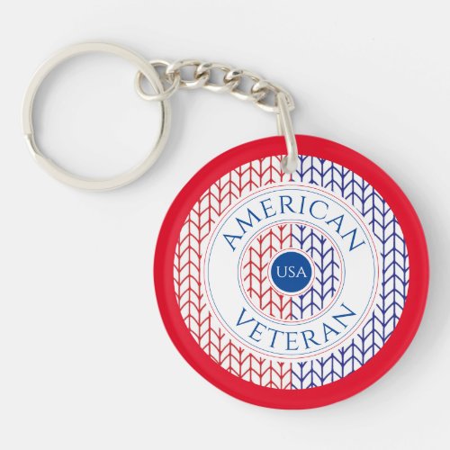 AMERICAN VETERAN Round Acrylic Keychain  Red