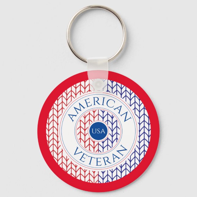 AMERICAN VETERAN Round Metal Keychain / Red (Front)