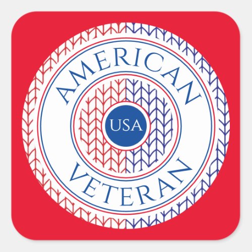 AMERICAN VETERAN Small Square Stickers  Red