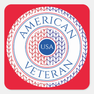 AMERICAN VETERAN Small Square Stickers / Red