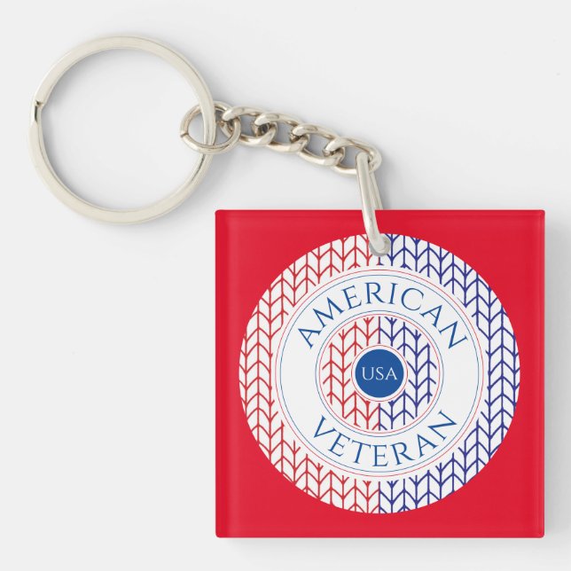 AMERICAN VETERAN Square Acrylic Keychain / Red (Front)