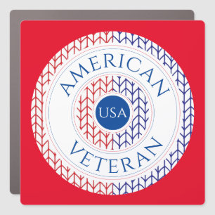 AMERICAN VETERAN Square Car Magnet / Red