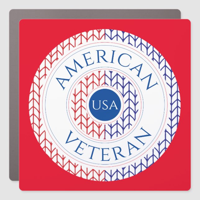 AMERICAN VETERAN Square Car Magnet / Red (Front)