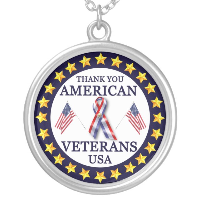 American Veterans 2 Silver Plated Necklace (Front)