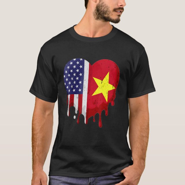 American Vietnamese Heritage Month Flag Heart T-Shirt (Front)