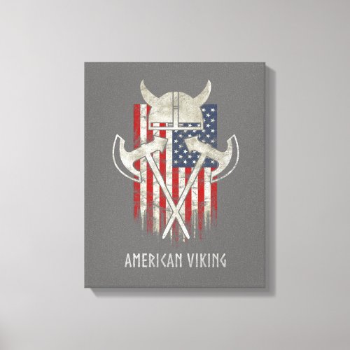 American Viking Flag Distressed Helmet Ax Canvas Print