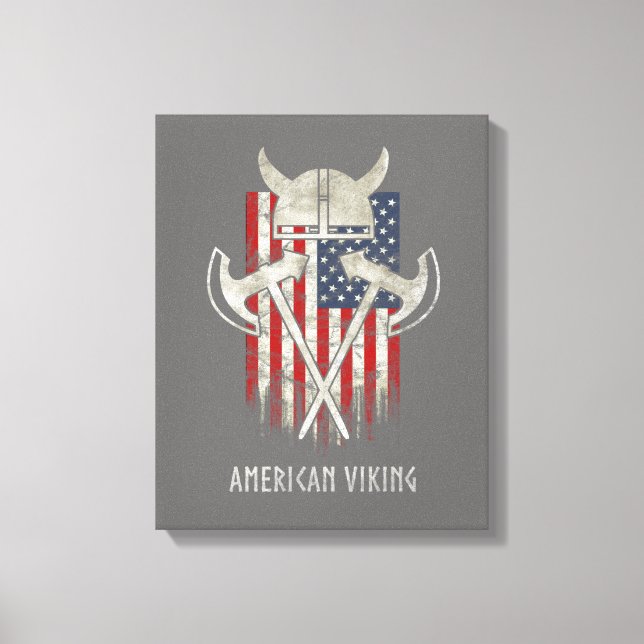 American Viking. Flag, Distressed, Helmet, Ax Canvas Print (Front)