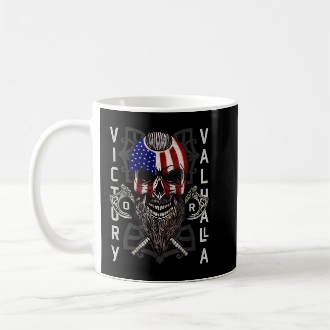 American Viking Victory Valhalla Axe & Skull Flag Coffee Mug (Left)