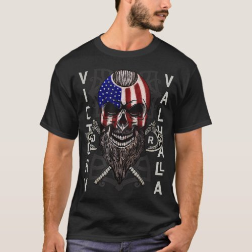 American Viking Victory Valhalla Axe  Skull Flag T_Shirt