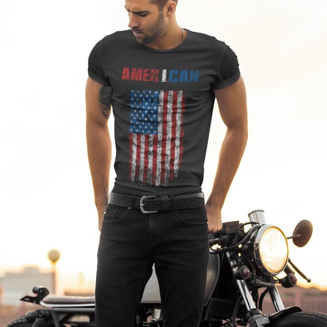 AMERICAN Vintage Flag (AMER.I.CAN) T-Shirt (AMER.I.CAN vintage retro grunge independence day apparel. Wear with pride! )