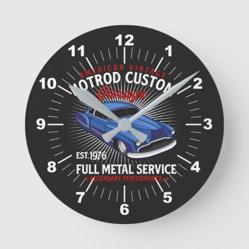 American Vintage HotRod Custom Garage Full Service Round Clock