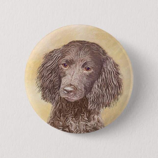 American Water Spaniel Painting - Original Dog Art Button (Front)