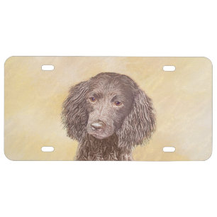 American Water Spaniel Painting - Original Dog Art License Plate