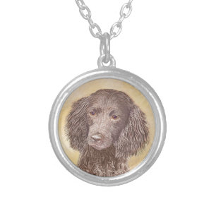American Water Spaniel Painting - Original Dog Art Silver Plated Necklace