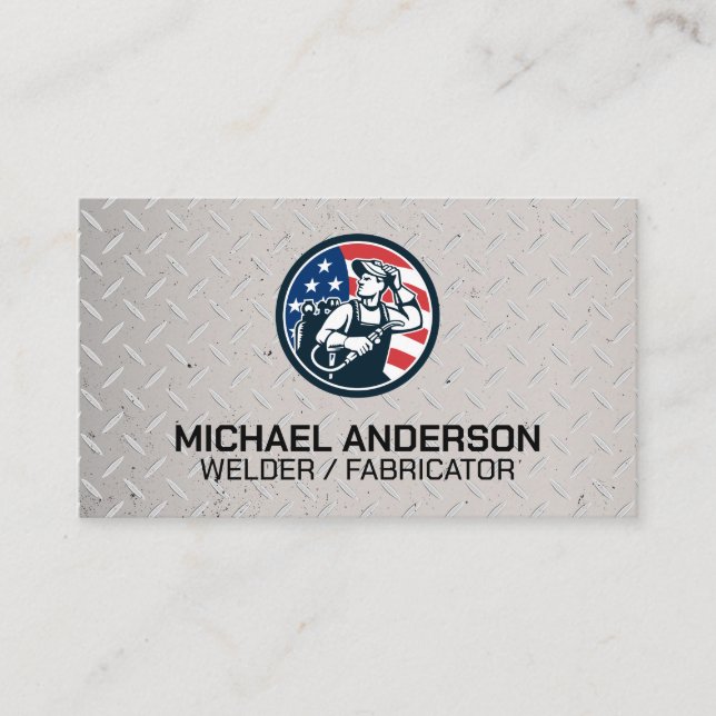 American Welder Logo | Steel Plate Business Card (Front)