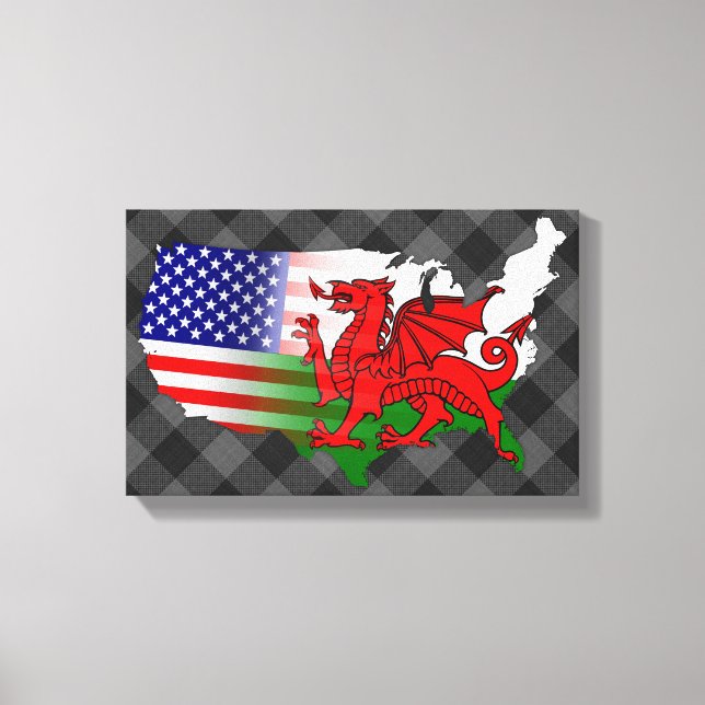 American Welsh Flags Map   Canvas Print (Front)