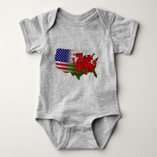 American Welsh Flags Map One Piece Baby Bodysuit (Front)