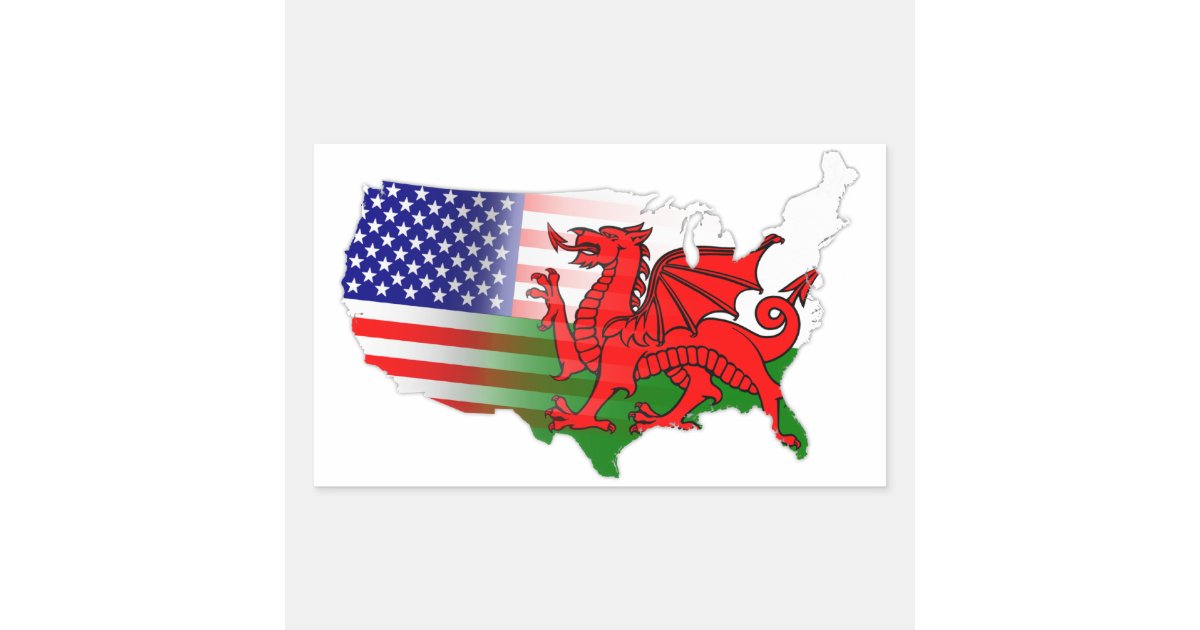 American Welsh Flags Map Rectangular Sticker | Zazzle