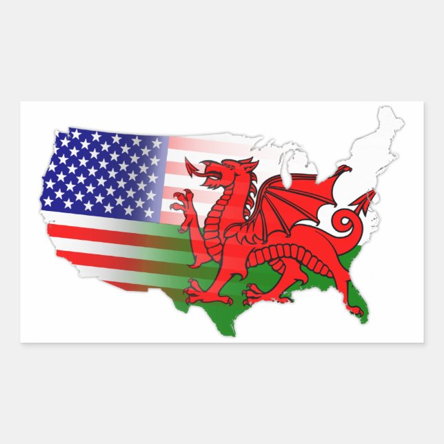 American Welsh Flags Map Rectangular Sticker (Front)