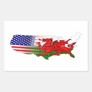 American Welsh Flags Map Rectangular Sticker