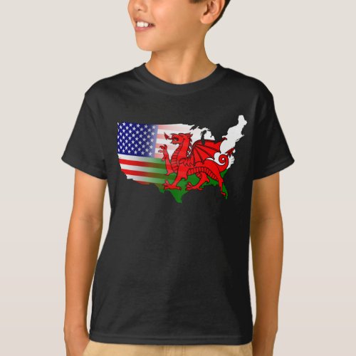 American Welsh Flags Map   T_Shirt