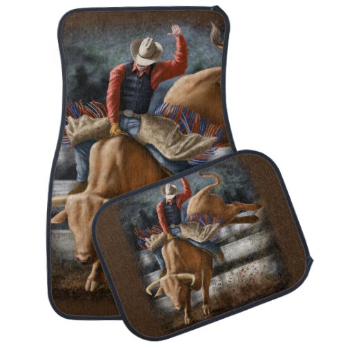 American West Cowboy Rodeo Bull Rider Rustic Car Floor Mat