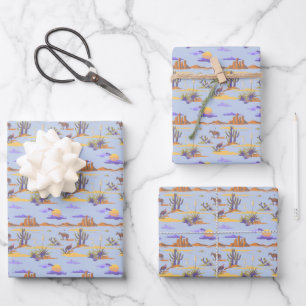 American Western Desert Cowboy Cactus Pattern Sun Wrapping Paper Sheets