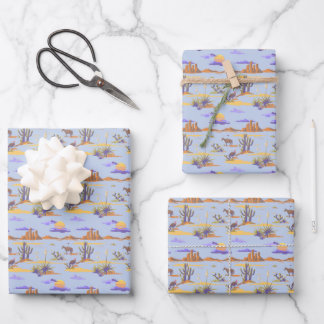 American Western Desert Cowboy Cactus Pattern Sun Wrapping Paper Sheets