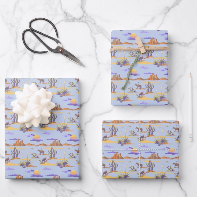 American Western Desert Cowboy Cactus Pattern Sun Wrapping Paper Sheets (Front)