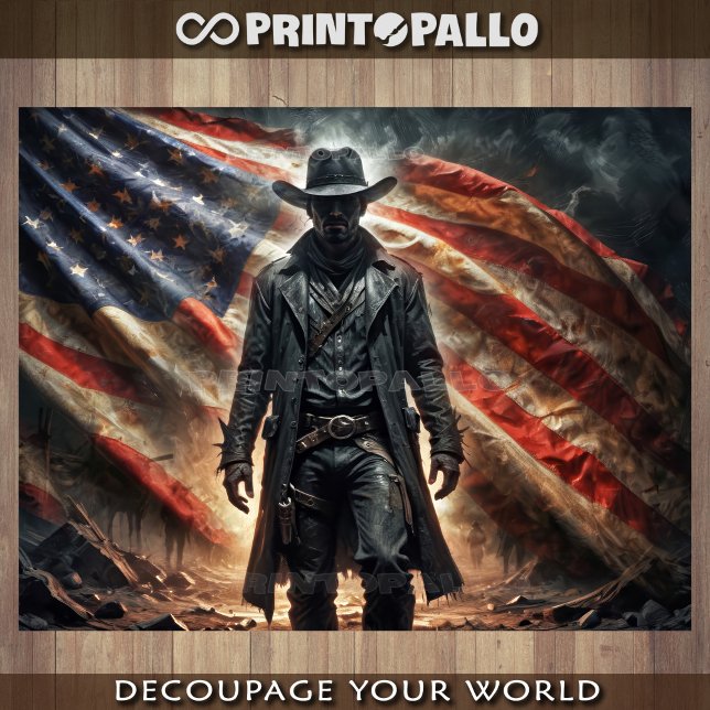American western outlaw cowboy hero with flag -  wrapping paper sheets (Creator Uploaded)