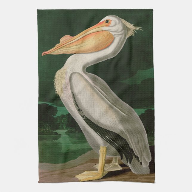 American White Pelican Birds of America Audubon Kitchen Towel (Vertical)