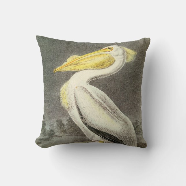 American White Pelican by Audubon Throw Pillow (Front)