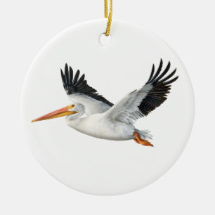 American White Pelican in Flight Ceramic Ornament