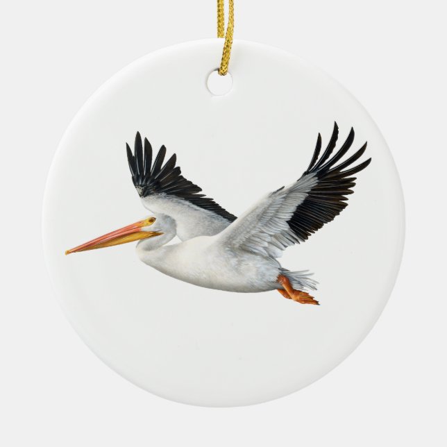 American White Pelican in Flight Ceramic Ornament (Front)