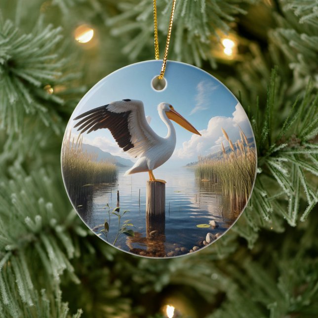 American White Pelican Keepsake Ceramic Ornament (Creator Uploaded)