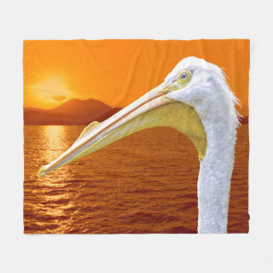 American White Pelican sunset in Corfu  Fleece Blanket
