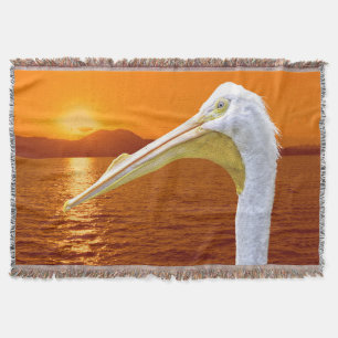 American White Pelican sunset in Corfu Throw Blanket