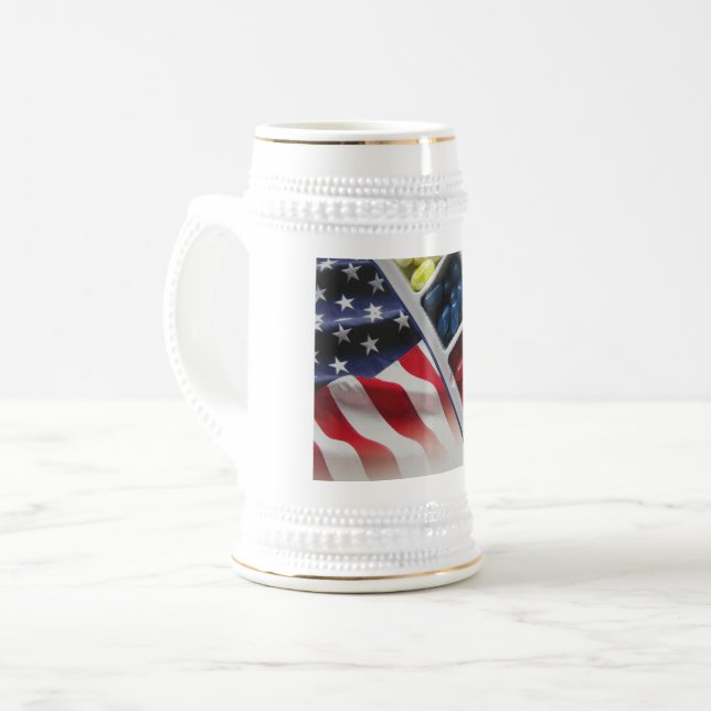 American White Red and Blue White/Gold 22 oz Stein (Front Left)